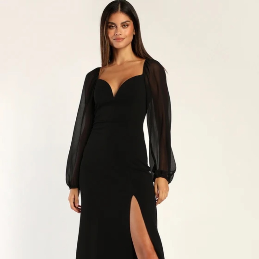 Lulu’s Oh The Drama Black Balloon Sleeve V-Neck Maxi Dress
